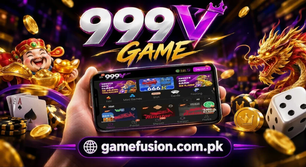 999v game APK banner with mobile phone
