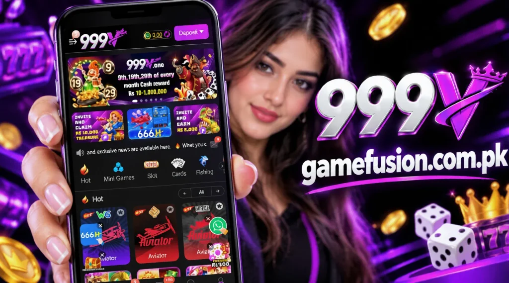 999V games banner with smartphone